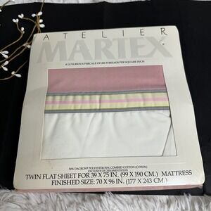 Atelier Martex Vintage Twin Flat Sheet‎ Pastel Trims NEW Cotton Blend
